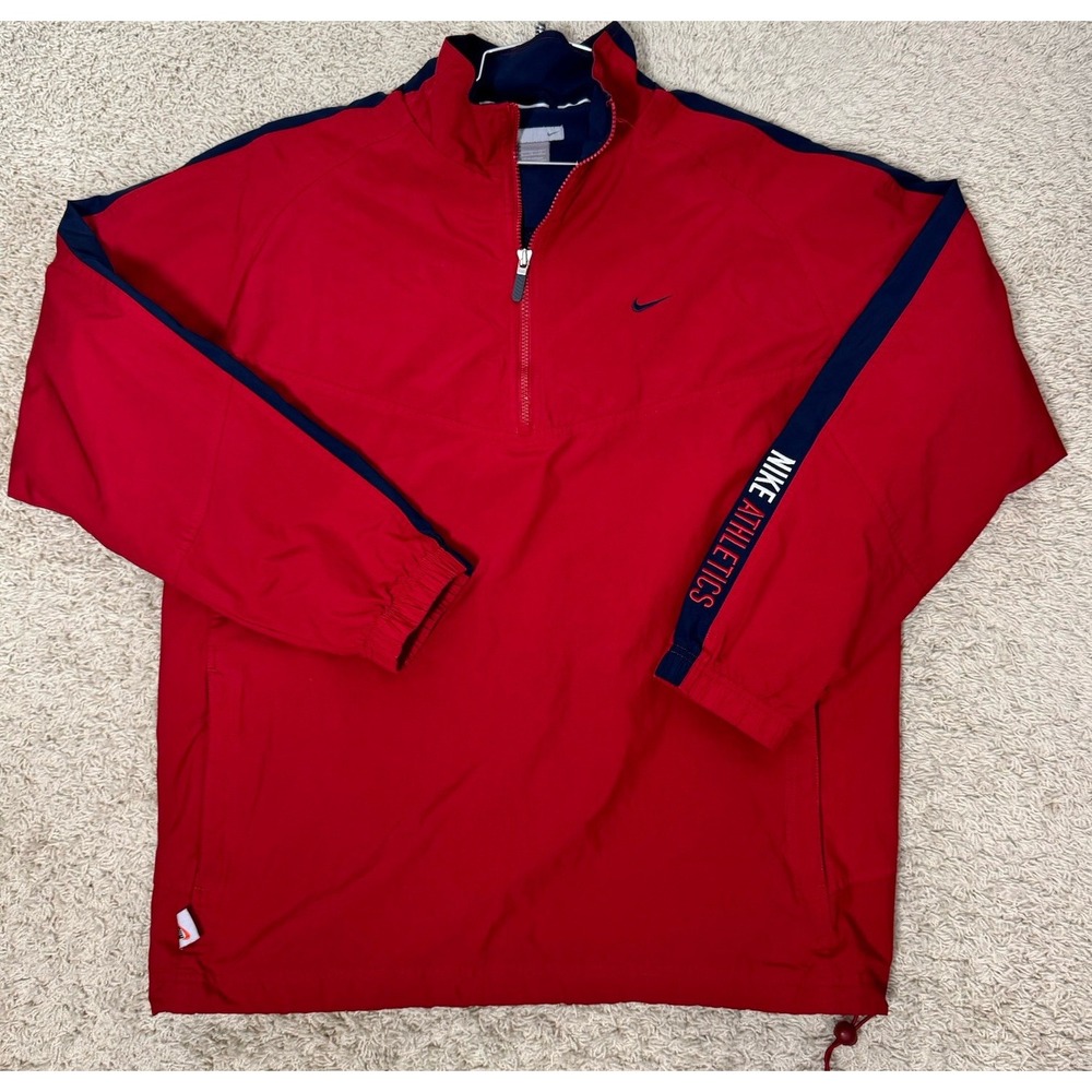 Vtg Nike Y2k Men's 1/4 Zip Pullover Red Nylon Windbreaker Jacket Size XL Golf